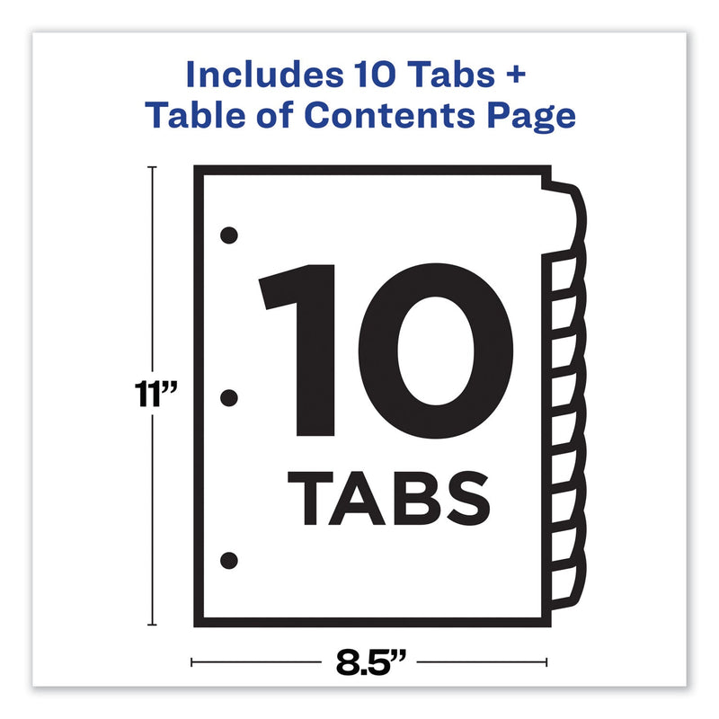Avery Customizable Table of Contents Ready Index Dividers with Multicolor Tabs, 10-Tab, 1 to 10, 11 x 8.5, Translucent, 1 Set