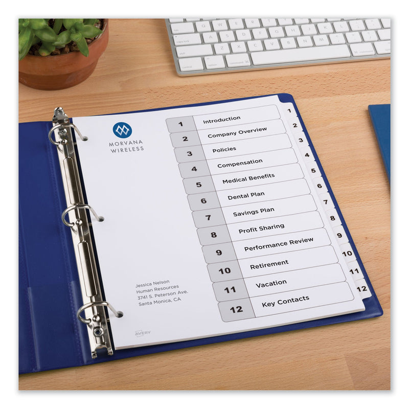 Avery Customizable TOC Ready Index Black and White Dividers, 12-Tab, 1 to 12, 11 x 8.5, 1 Set
