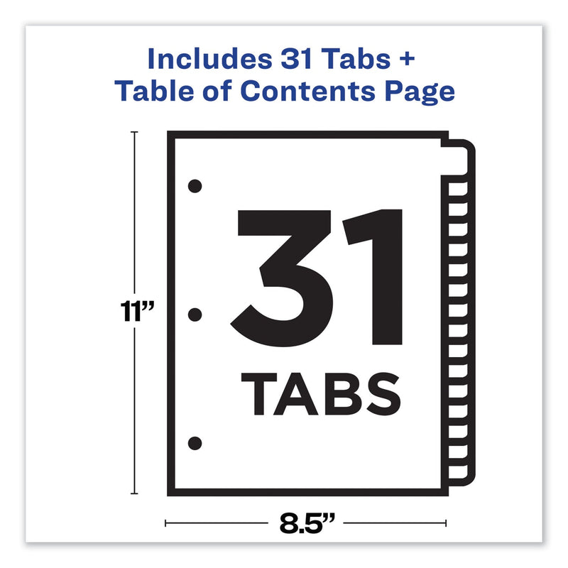 Avery Customizable Table of Contents Ready Index Dividers with Multicolor Tabs, 31-Tab, 1 to 31, 11 x 8.5, White, 1 Set