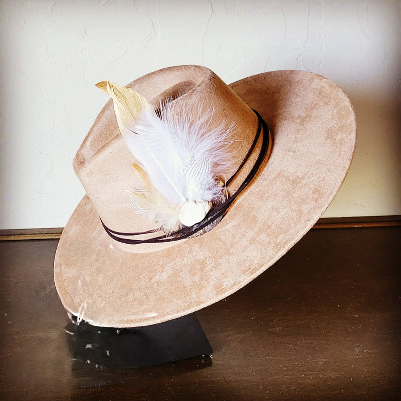 Boho Western Hat w/ Choice of Feather Hat Band-Tan 982f