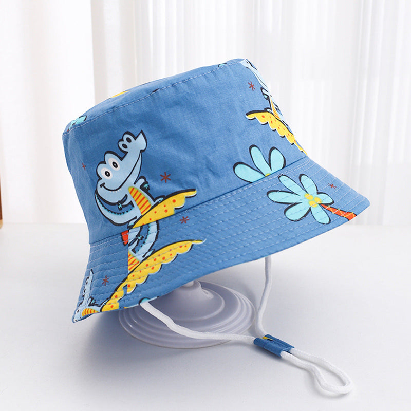 Printed Bucket Hat Cute Car Dinosaur Summer Beach Pure Cotton Fisherman Hat For Babies