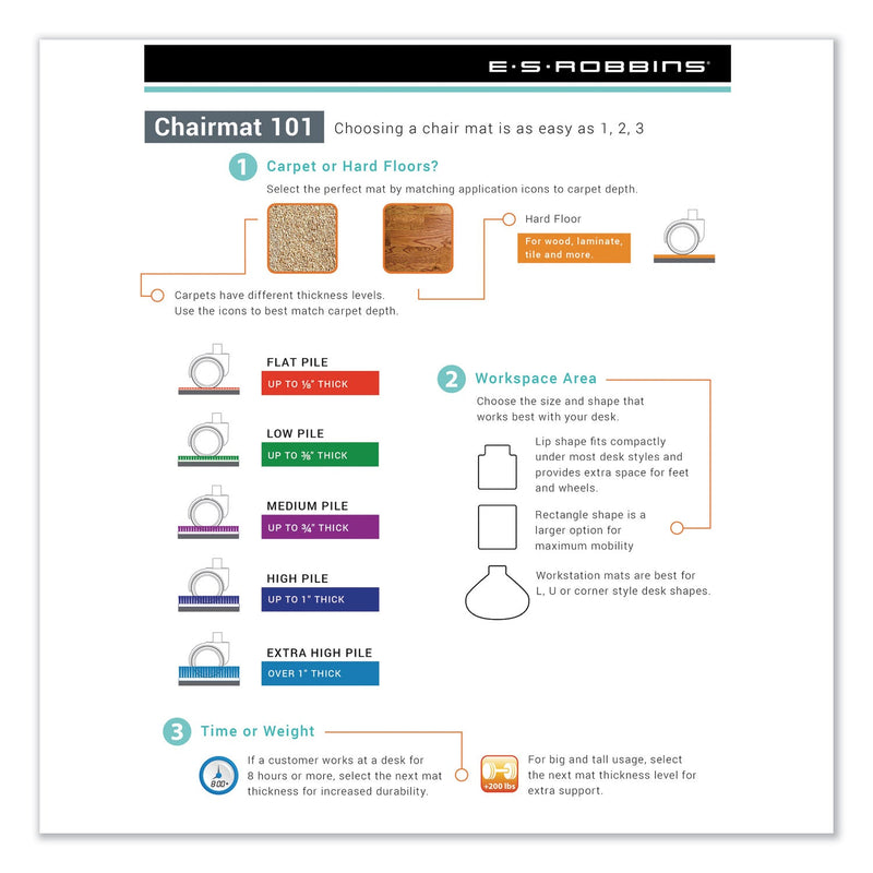 ES Robbins EverLife Chair Mat for Hard Floors, Light Use, Rectangular, 46" x 60", Clear