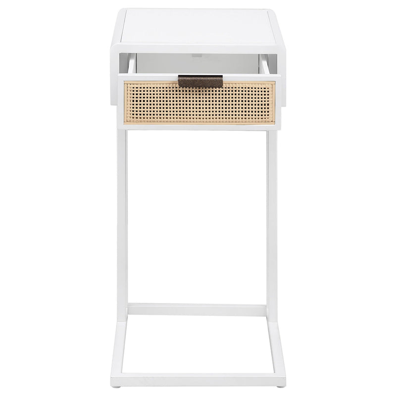 Amherst 1-drawer Radio Weave Cane Metal Side Table White