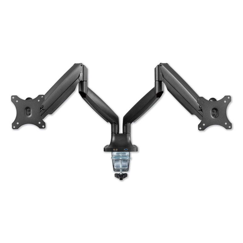 Alera AdaptivErgo Dual Monitor Arm with USB, For 27" Monitors, 180 deg Rotation, 30 deg Tilt, 135 deg Pan, Black, Supports 11 lb
