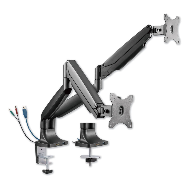 Alera AdaptivErgo Dual Monitor Arm with USB, For 27" Monitors, 180 deg Rotation, 30 deg Tilt, 135 deg Pan, Black, Supports 11 lb