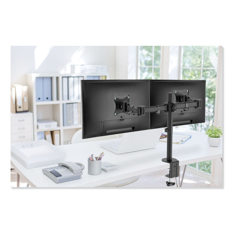 Alera AdaptivErgo Pole-Mounted Dual Monitor Arm for 30" Monitors, 360 deg Rotation, 30 deg Tilt, 360 deg Pan, Black, Supports 22 lb