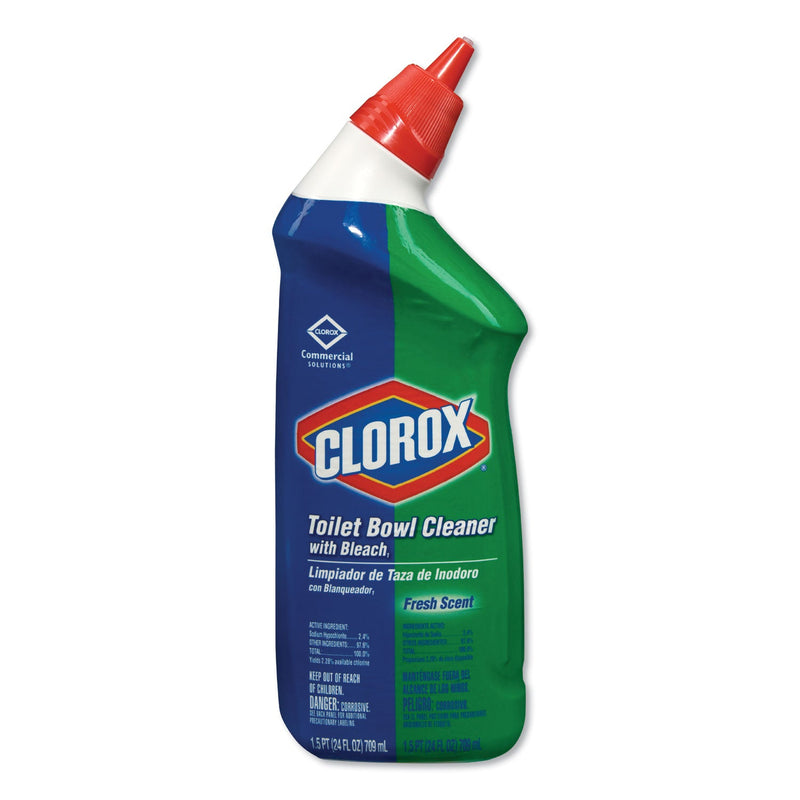 Clorox Toilet Bowl Cleaner with Bleach, Fresh Scent, 24 oz Bottle, 12/Carton