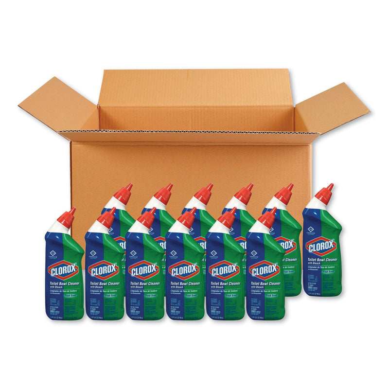 Clorox Toilet Bowl Cleaner with Bleach, Fresh Scent, 24 oz Bottle, 12/Carton