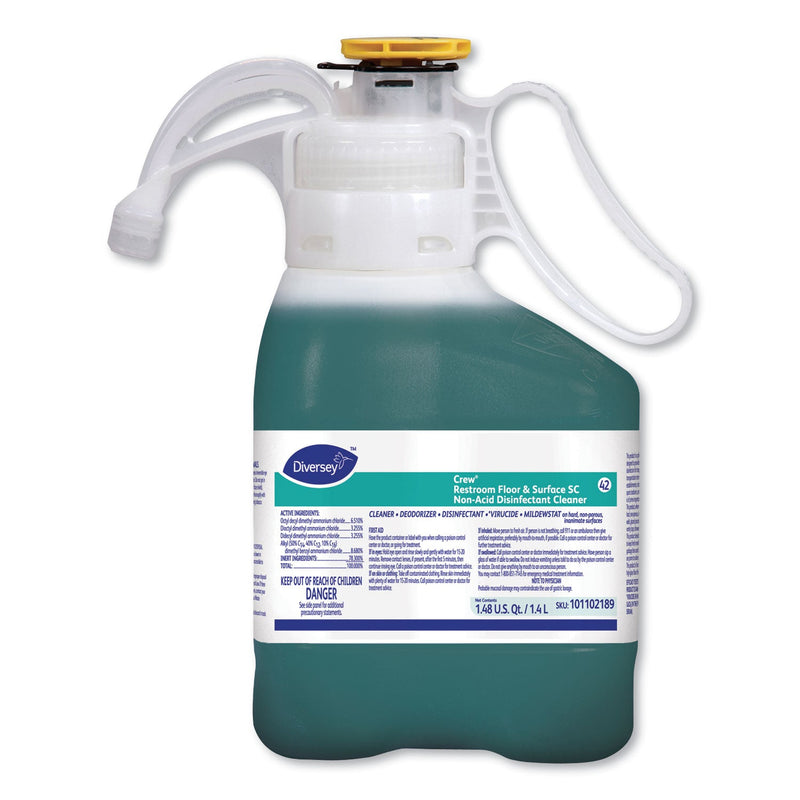 Diversey Crew Restroom Floor and Surface SC Non-Acid Disinfectant Cleaner, Fresh, 1.4 L Bottle, 2/Carton