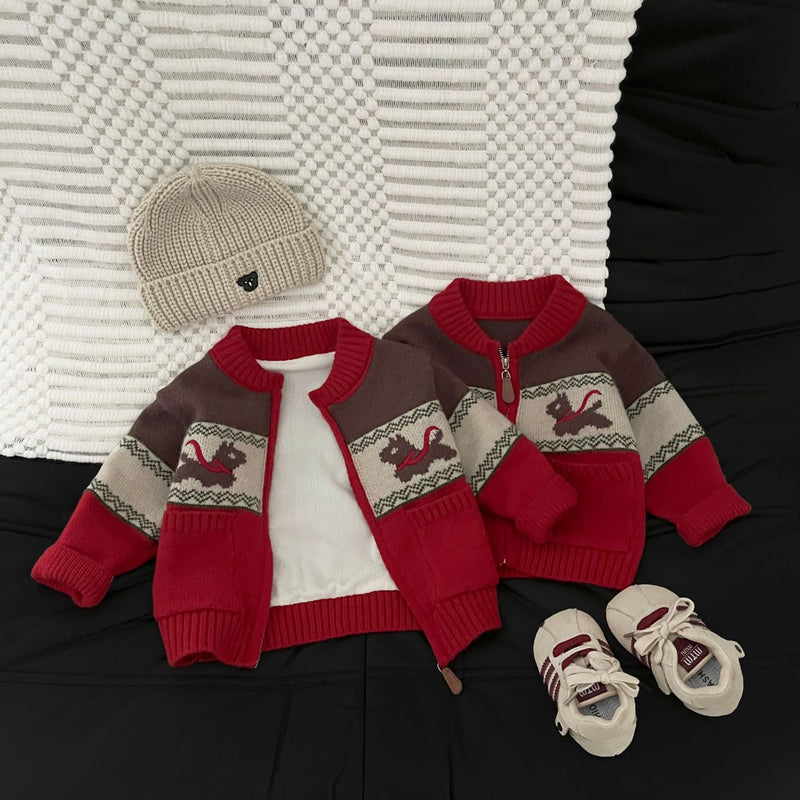 Autumn Winter Fleece-Lined Thickened Warm Knitted Cardigan Coat