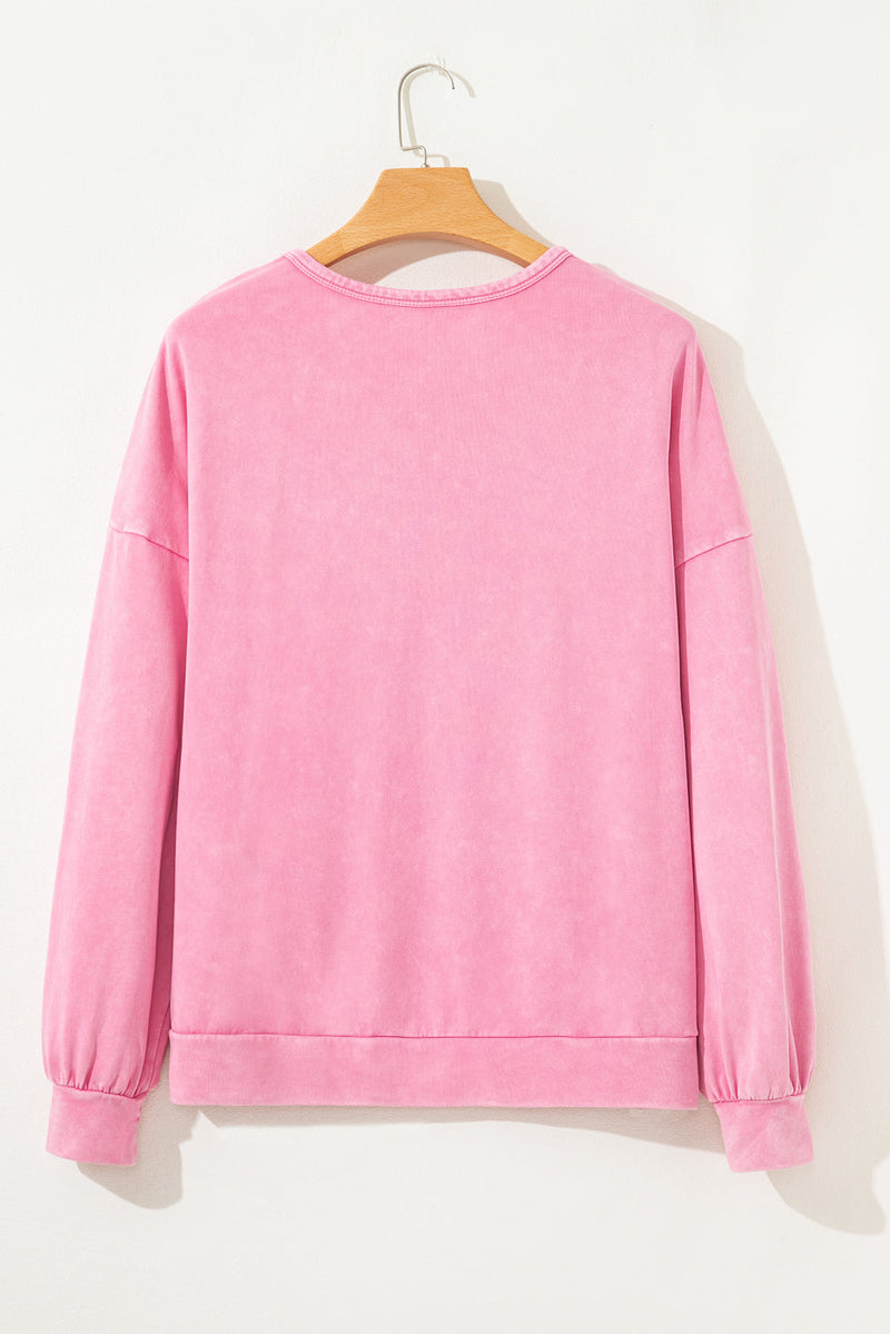 Bonbon Waffle Bowknot Patchwork Graphic Mineral Wash Plus Size Sweatshirt