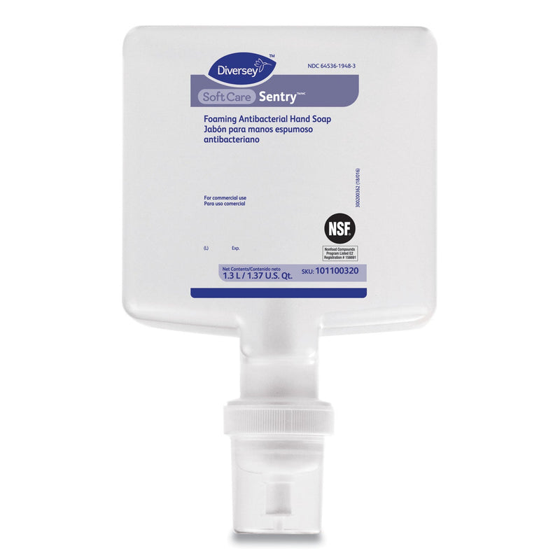 Diversey Soft Care Sentry Foaming Antibacterial Hand Soap, Fragrance-Free, 1.3 L Cartridge Refill, 6/Carton