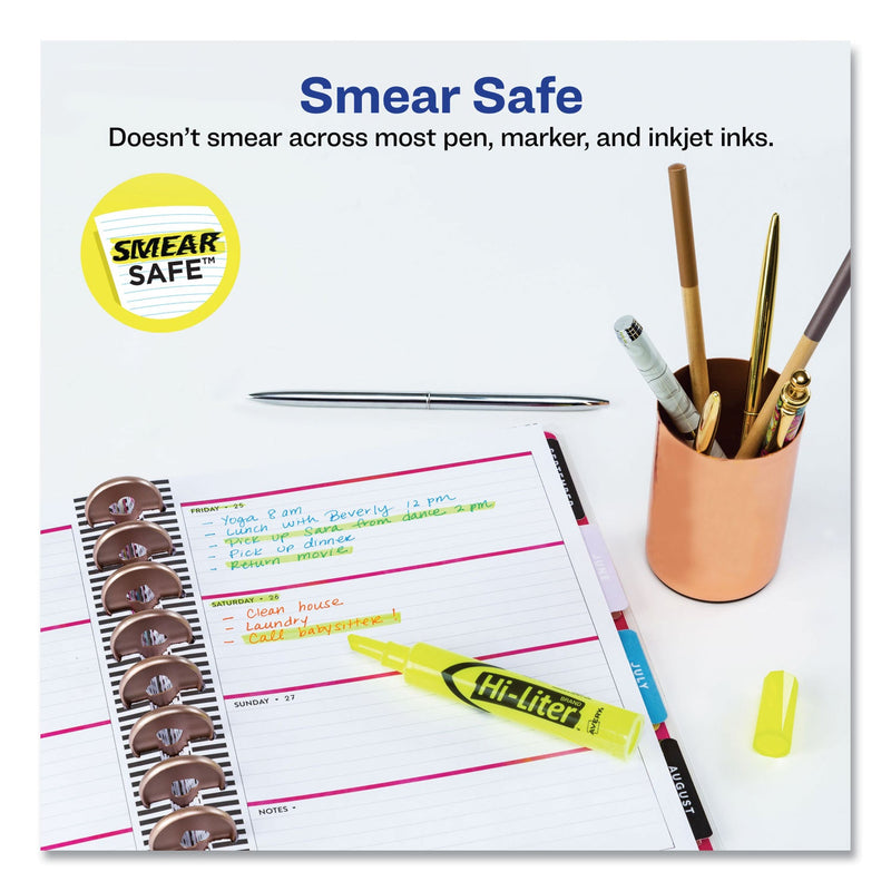 Avery HI-LITER Desk-Style Highlighters, Fluorescent Yellow Ink, Chisel Tip, Yellow/Black Barrel, Dozen