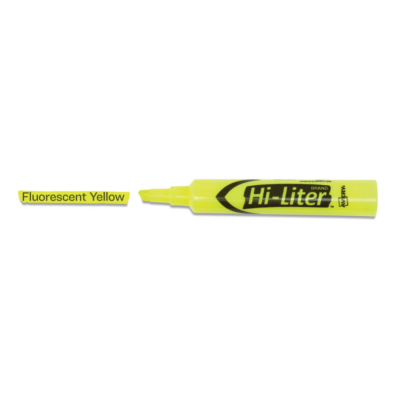 Avery HI-LITER Desk-Style Highlighters, Fluorescent Yellow Ink, Chisel Tip, Yellow/Black Barrel, Dozen