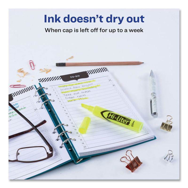 Avery HI-LITER Desk-Style Highlighters, Fluorescent Yellow Ink, Chisel Tip, Yellow/Black Barrel, Dozen