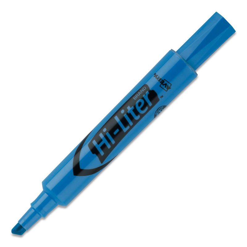 Avery HI-LITER Desk-Style Highlighters, Fluorescent Blue Ink, Chisel Tip, Blue/Black Barrel, Dozen
