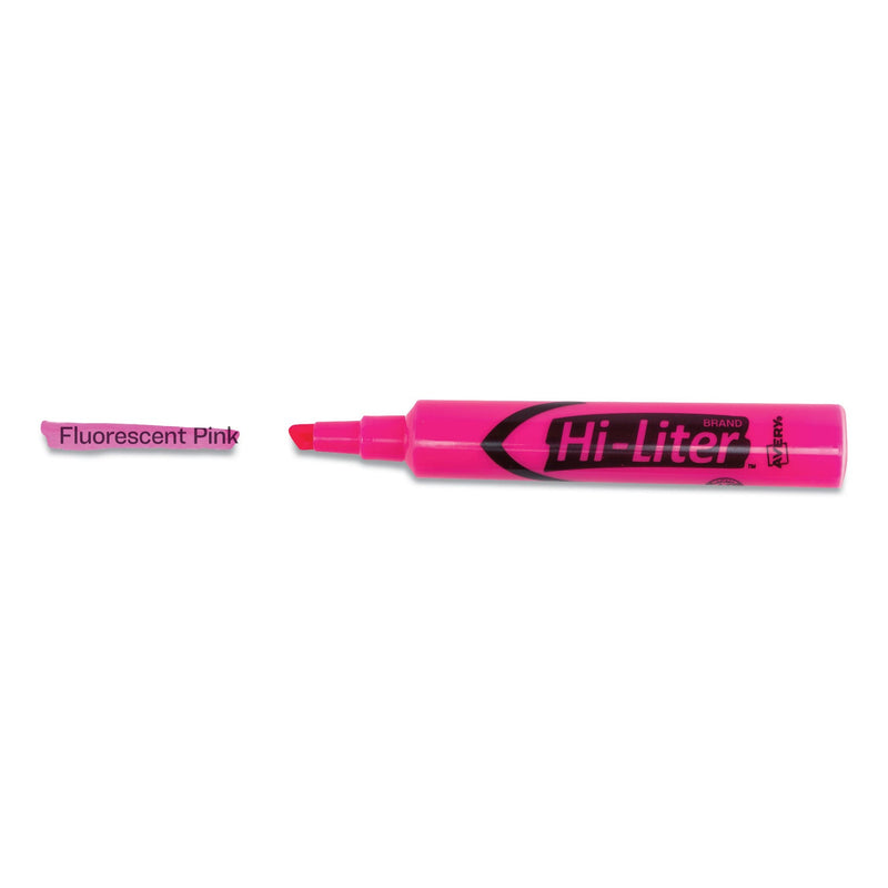 Avery HI-LITER Desk-Style Highlighters, Fluorescent Pink Ink, Chisel Tip, Pink/Black Barrel, Dozen