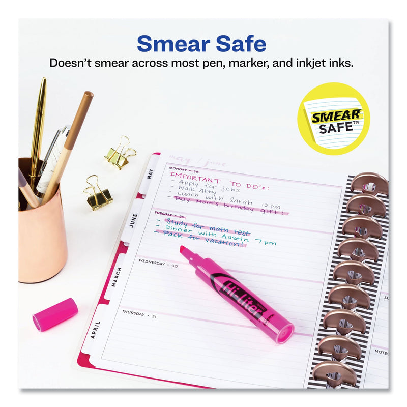 Avery HI-LITER Desk-Style Highlighters, Fluorescent Pink Ink, Chisel Tip, Pink/Black Barrel, Dozen
