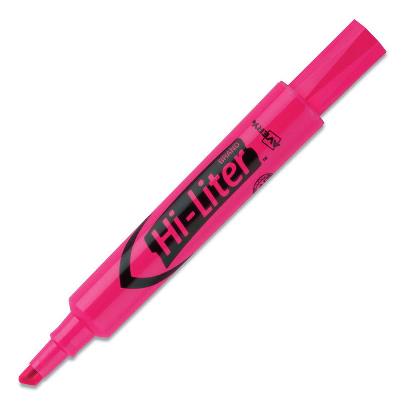 Avery HI-LITER Desk-Style Highlighters, Fluorescent Pink Ink, Chisel Tip, Pink/Black Barrel, Dozen