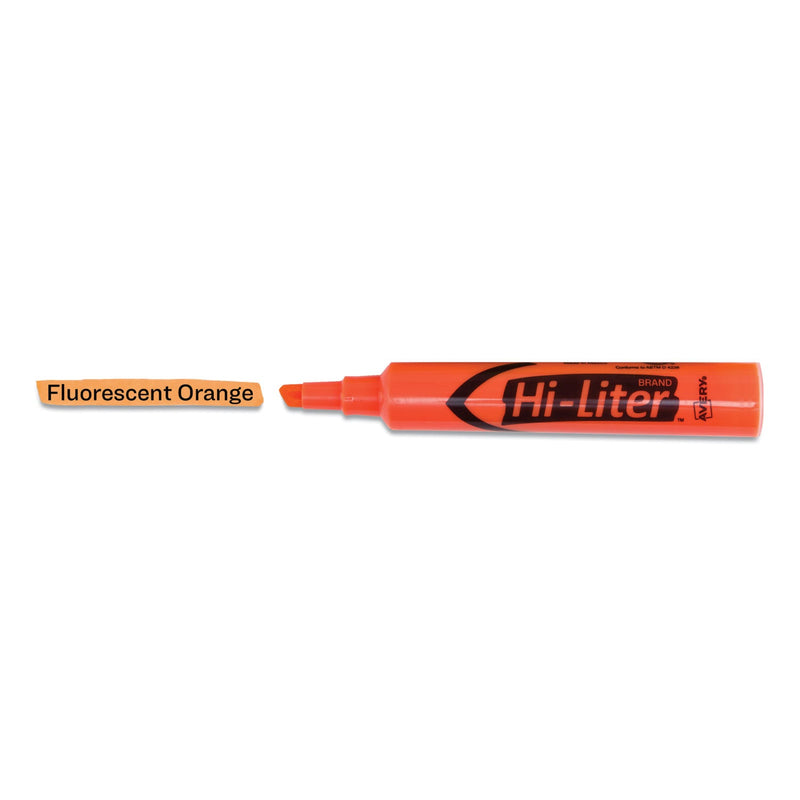 Avery HI-LITER Desk-Style Highlighters, Fluorescent Orange Ink, Chisel Tip, Orange/Black Barrel, Dozen