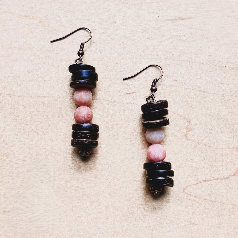**Frosted Marble Jasper and Wood Earrings (220g)