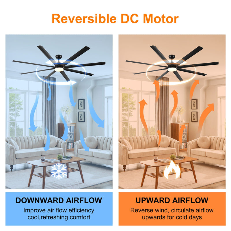 Super Large Black Ceiling Fan With Remote Control - Black
