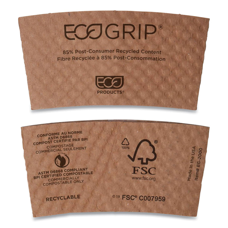 Eco-Products EcoGrip Hot Cup Sleeves - Renewable and Compostable, Fits 12, 16, 20, 24 oz Cups, Kraft, 1,300/Carton