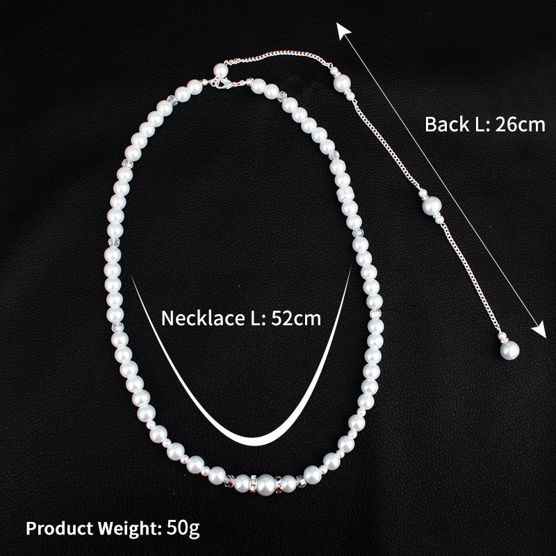 long pearl pendant fringe necklace back body chain