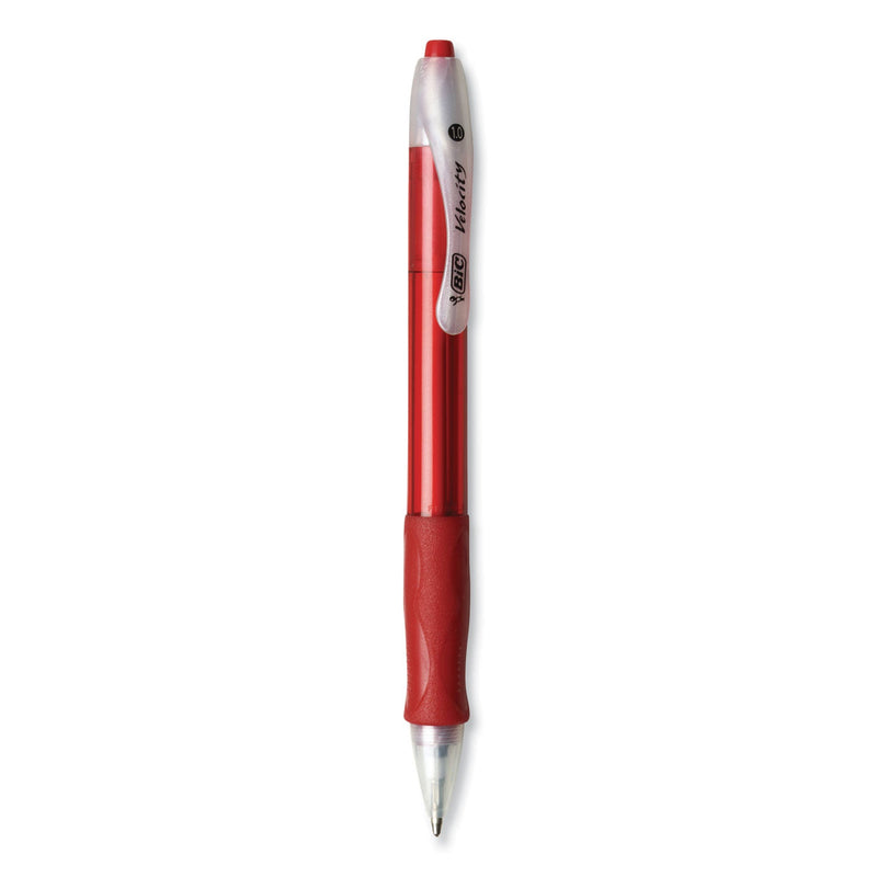 BIC Velocity Easy Glide Ballpoint Pen, Retractable, Medium 1 mm, Red Ink, Translucent Red Barrel, Dozen