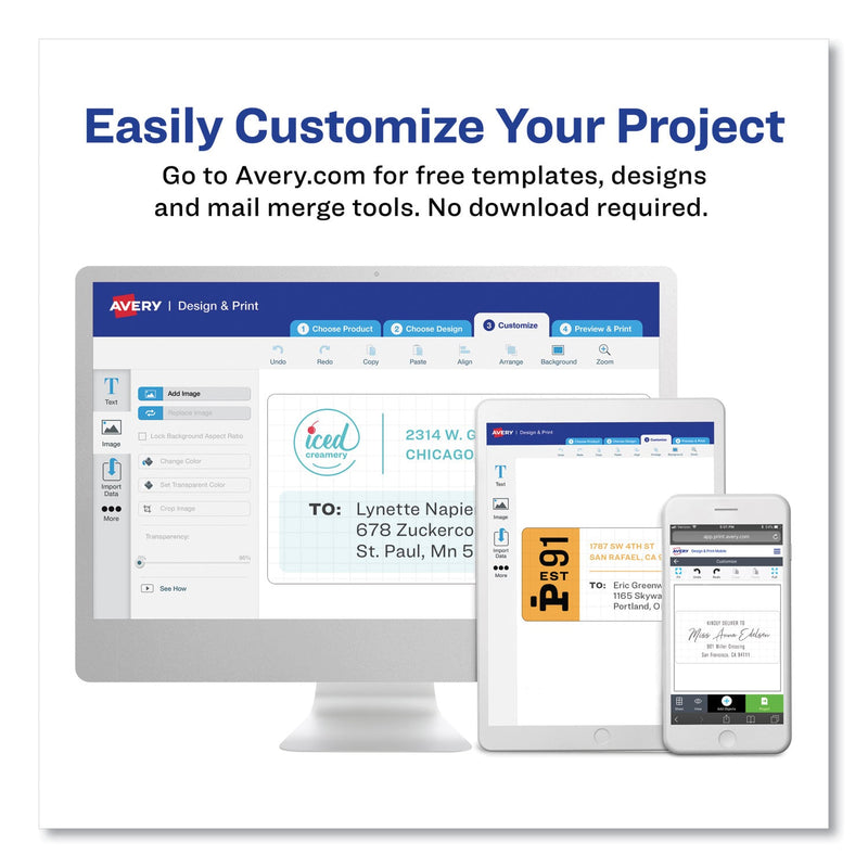 Avery Easy Peel White Address Labels w/ Sure Feed Technology, Laser Printers, 1 x 4, White, 20/Sheet, 25 Sheets/Pack