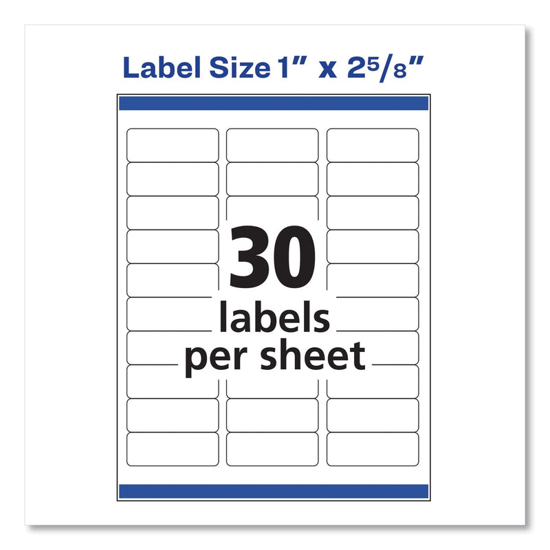 Avery Easy Peel White Address Labels w/ Sure Feed Technology, Laser Printers, 1 x 2.63, White, 30/Sheet, 250 Sheets/Pack