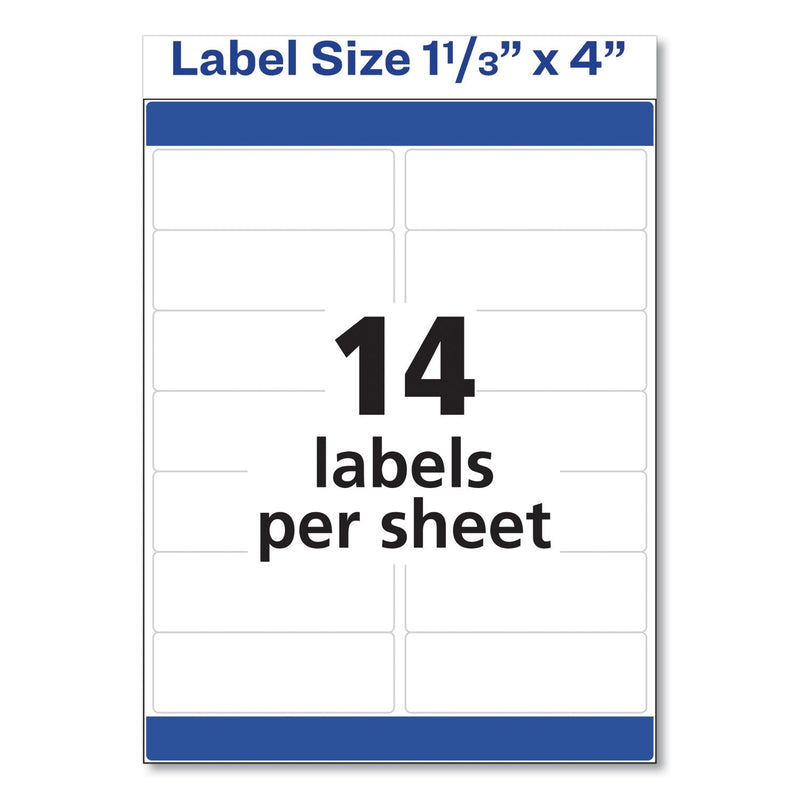 Avery Easy Peel White Address Labels w/ Sure Feed Technology, Inkjet Printers, 1.33 x 4, White, 14/Sheet, 100 Sheets/Box
