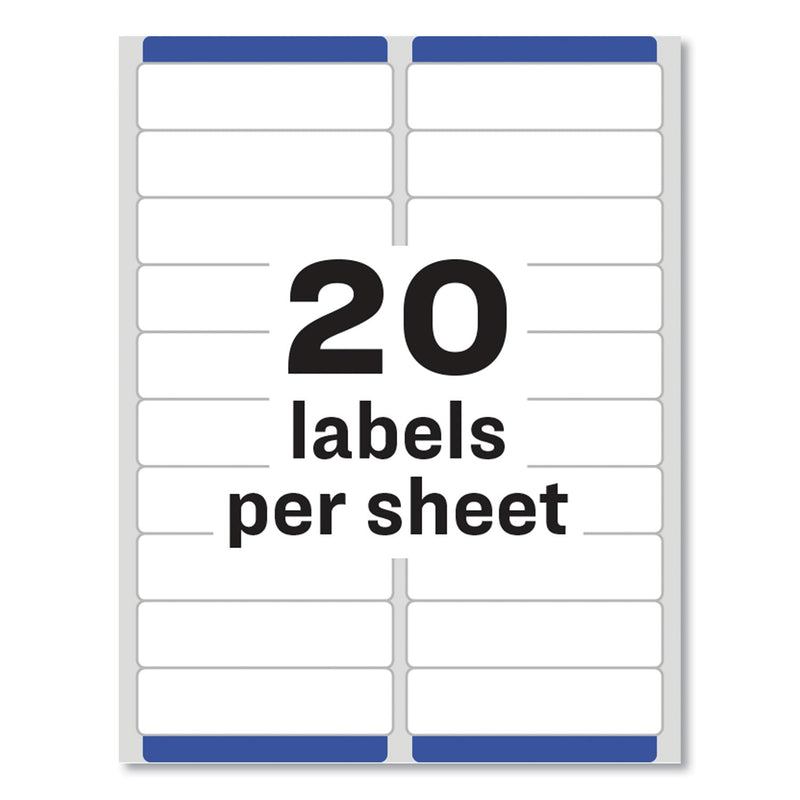 Avery Easy Peel White Address Labels w/ Sure Feed Technology, Inkjet Printers, 1 x 4, White, 20/Sheet, 100 Sheets/Box