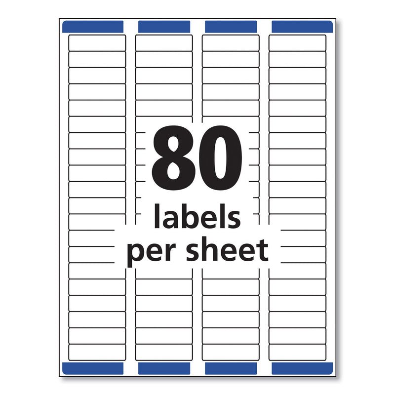 Avery Easy Peel White Address Labels w/ Sure Feed Technology, Inkjet Printers, 0.5 x 1.75, White, 80/Sheet, 25 Sheets/Pack
