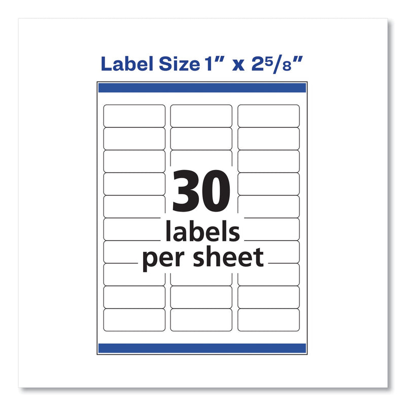 Avery Easy Peel White Address Labels w/ Sure Feed Technology, Inkjet Printers, 1 x 2.63, White, 30/Sheet, 100 Sheets/Box