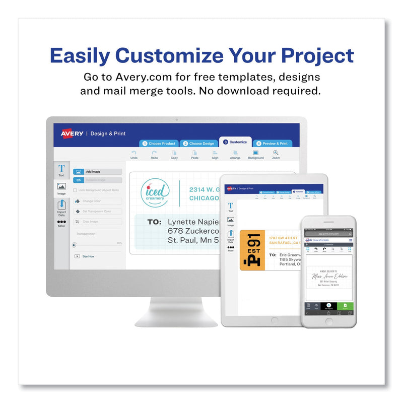 Avery Easy Peel White Address Labels w/ Sure Feed Technology, Laser Printers, 1 x 4, White, 20/Sheet, 250 Sheets/Box