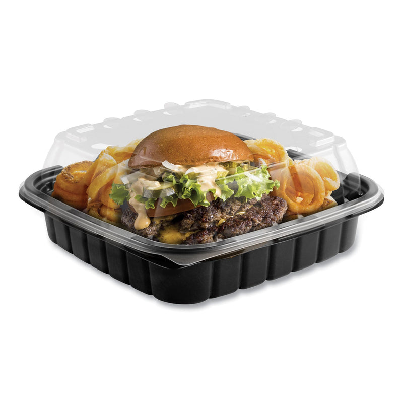 Anchor Packaging Crisp Foods Technologies Containers, 33 oz, 8.46 x 8.46 x 3.16, Clear/Black, Plastic, 180/Carton