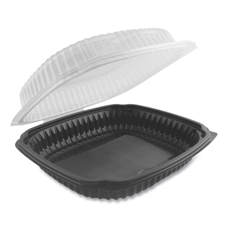 Anchor Packaging Culinary Lites Microwavable Container, 39 oz, 9 x 9 x 3.01, Clear/Black, Plastic, 100/Carton