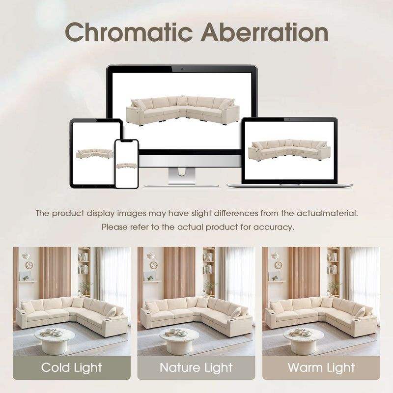 Convertible L Shaped Sectional Corner Couch With Armrest Storage Cup Holders USB Charger, Irregular Corner Oversized Comfy Modular Sofa