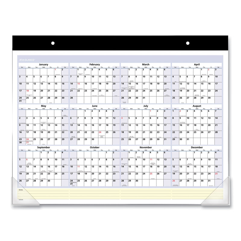 AT-A-GLANCE QuickNotes Desk Pad, 22 x 17, White/Blue/Yellow Sheets, Black Binding, Clear Corners, 13-Month (Jan to Jan): 2023 to 2024