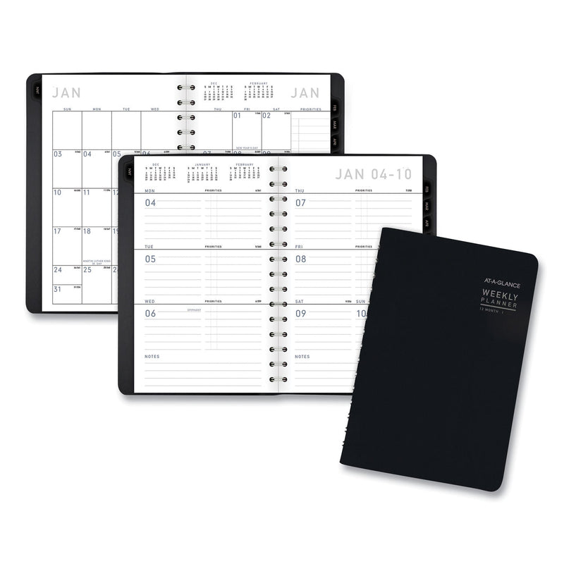 AT-A-GLANCE Contemporary Weekly/Monthly Planner, Open-Block Format, 8.5 x 5.5, Black Cover, 12-Month (Jan to Dec): 2022