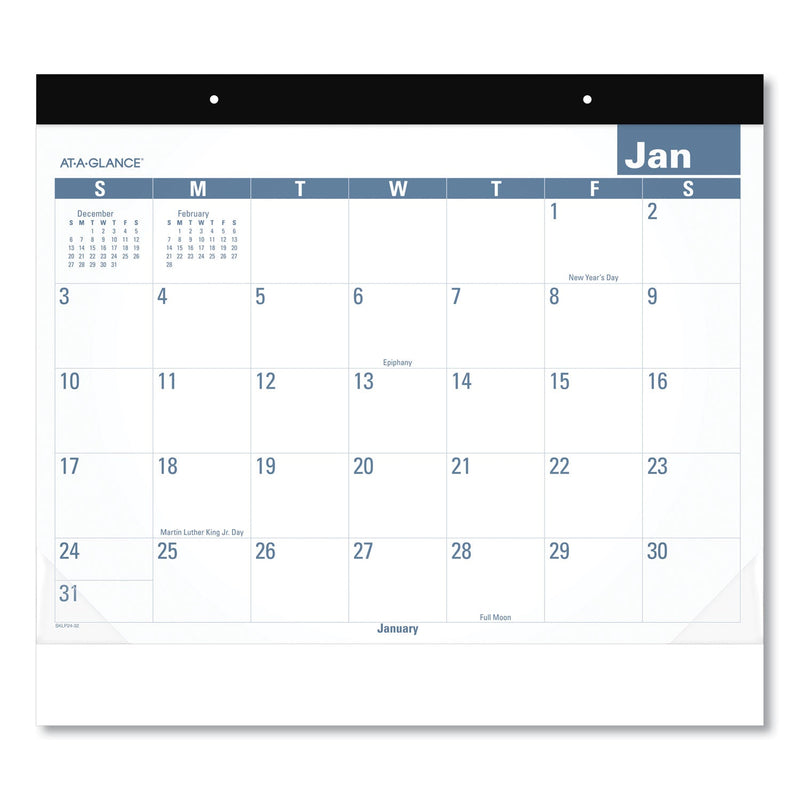 AT-A-GLANCE Easy-to-Read Monthly Desk Pad, 22 x 17, White/Blue Sheets, Black Binding, Clear Corners, 12-Month (Jan to Dec): 2023