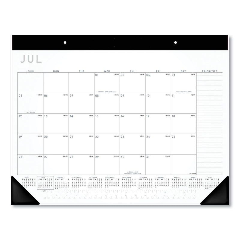 AT-A-GLANCE Academic Monthly Desk Pad, 21.75 x 17, White/Black Sheets, Black Binding/Corners, 12-Month (July to June): 2022 to 2023