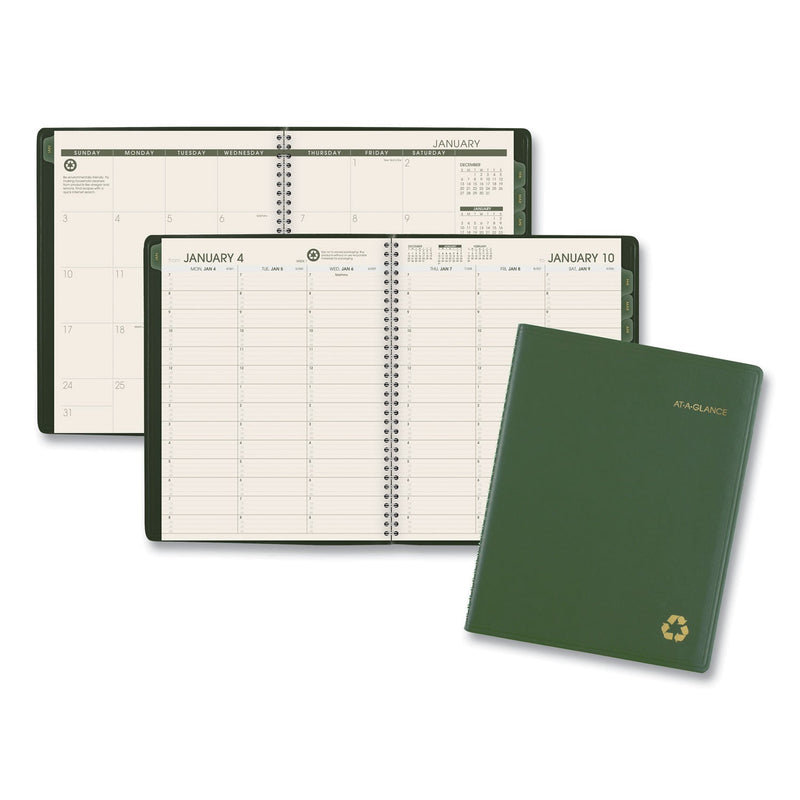 AT-A-GLANCE Recycled Weekly Vertical-Column Format Appointment Book, 11 x 8.25, Green Cover, 12-Month (Jan to Dec): 2023