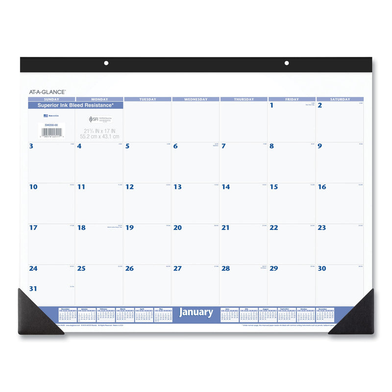 AT-A-GLANCE Desk Pad, 22 x 17, White Sheets, Black Binding, Black Corners, 12-Month (Jan to Dec): 2023