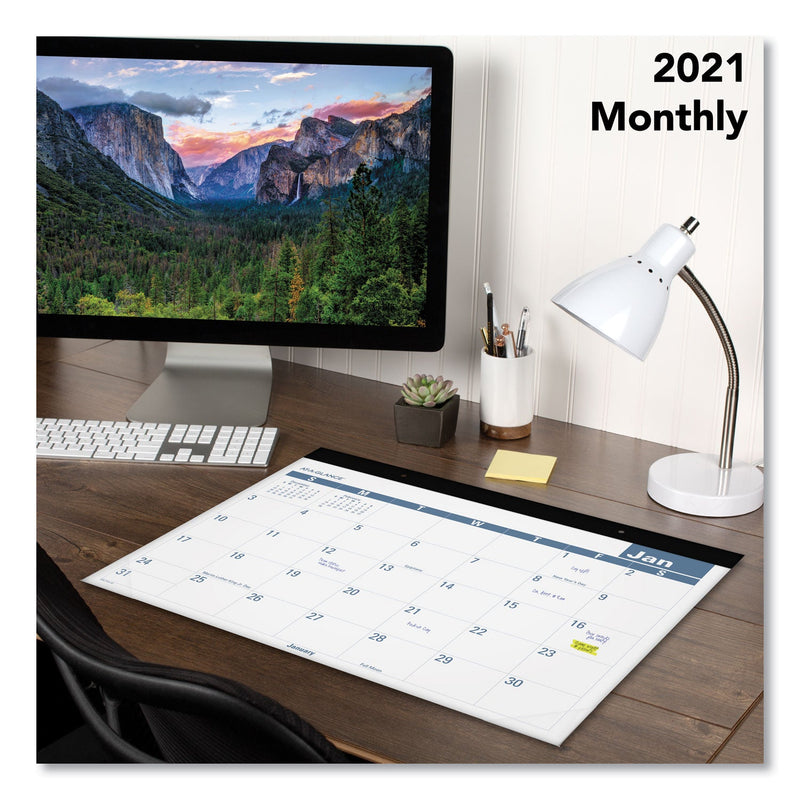 AT-A-GLANCE Easy-to-Read Monthly Desk Pad, 22 x 17, White/Blue Sheets, Black Binding, Clear Corners, 12-Month (Jan to Dec): 2023