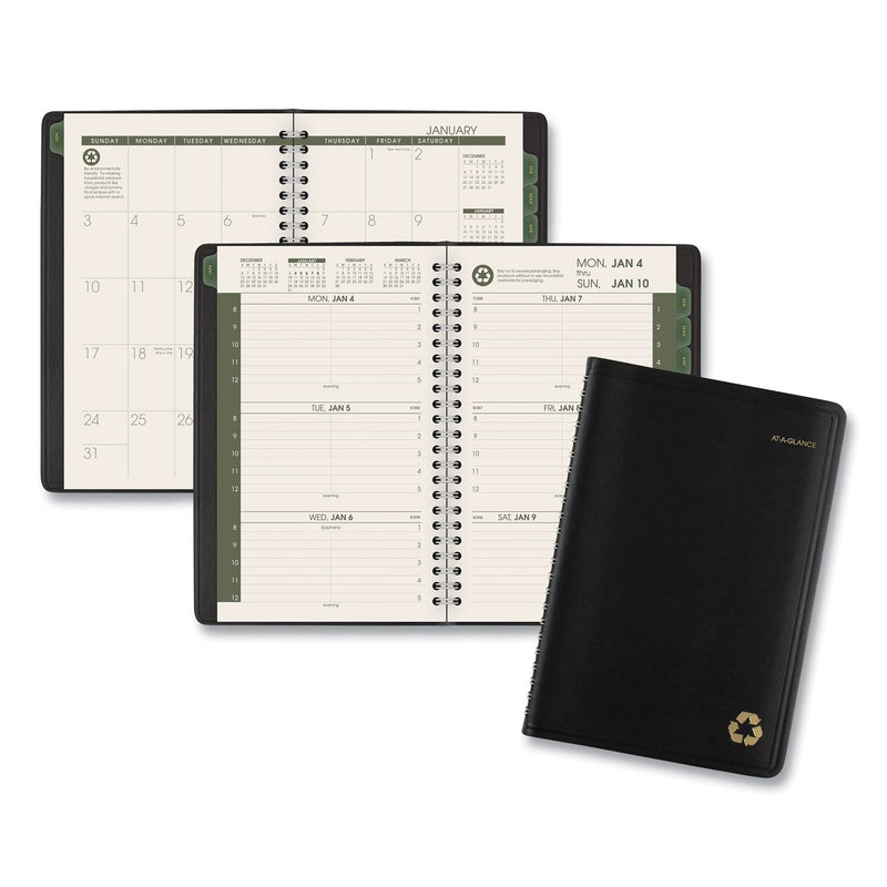 AT-A-GLANCE Recycled Weekly Block Format Appointment Book, 8.5 x 5.5, Black Cover, 12-Month (Jan to Dec): 2023