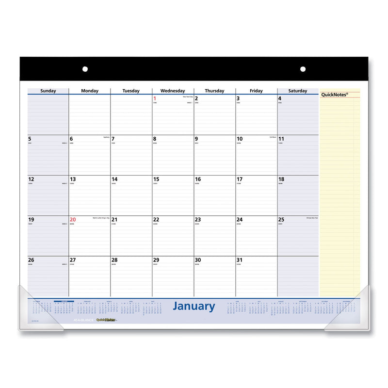 AT-A-GLANCE QuickNotes Desk Pad, 22 x 17, White/Blue/Yellow Sheets, Black Binding, Clear Corners, 13-Month (Jan to Jan): 2023 to 2024