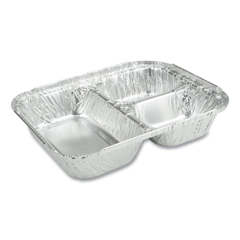 Durable Packaging 3-Compartment Oblong Aluminum Foil Container, 23 oz, 6.56 x 8.69 x 1.81, Silver, 500/Carton