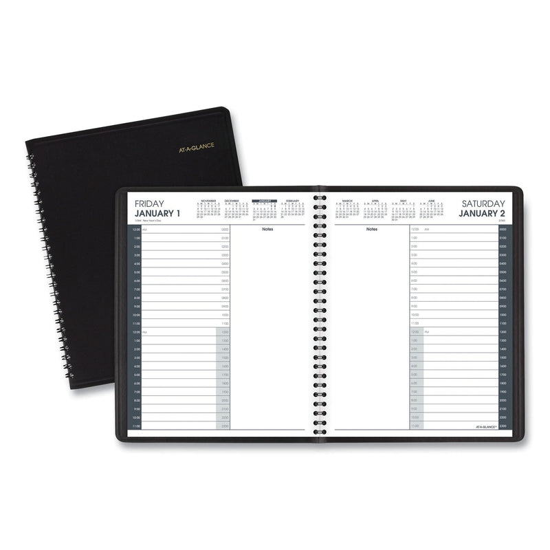 AT-A-GLANCE 24-Hour Daily Appointment Book, 8.75 x 7, Black Cover, 12-Month (Jan to Dec): 2023